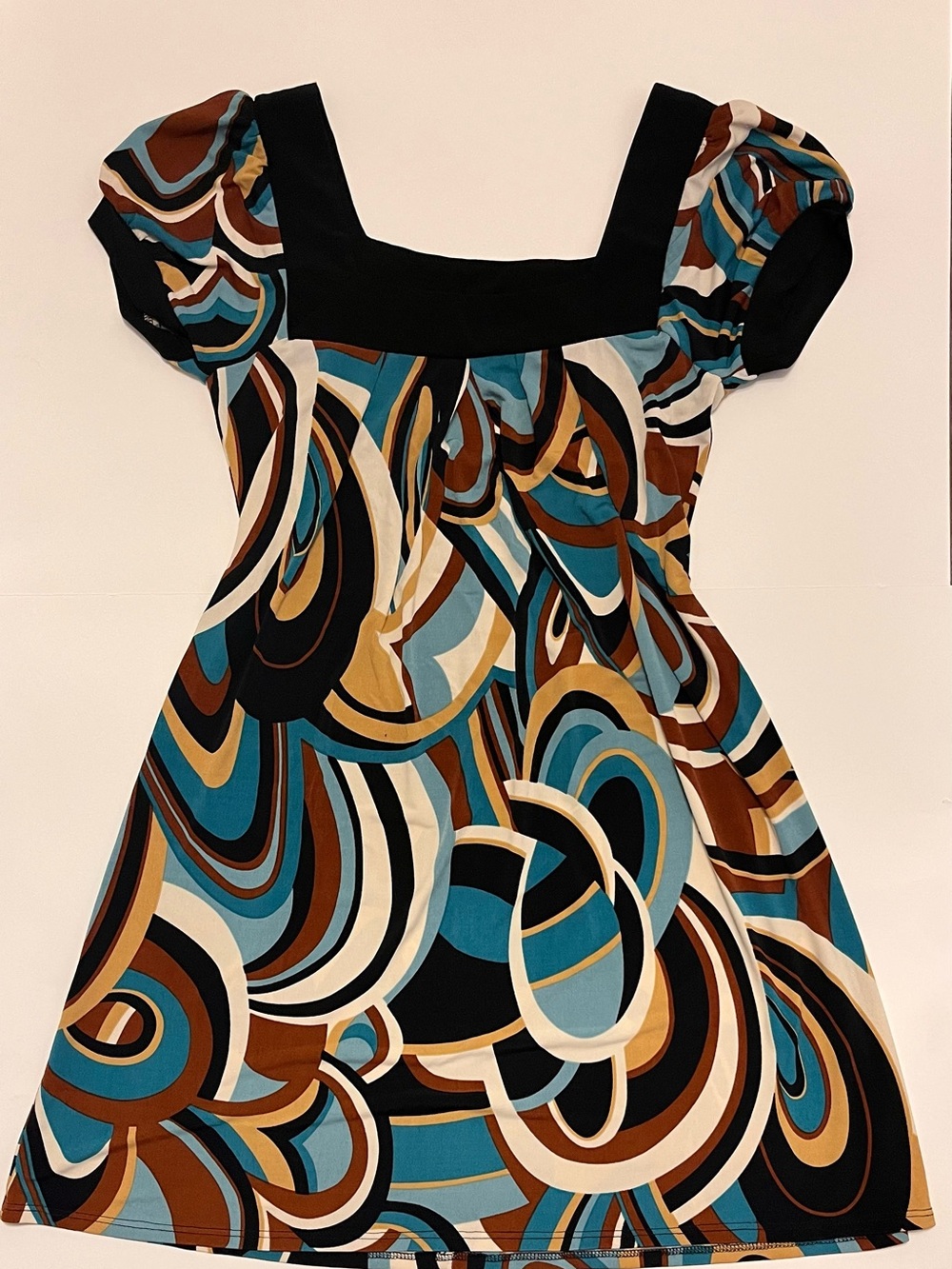 B Darlin Teal, Brown & Black Retro Swirl Mini Dress